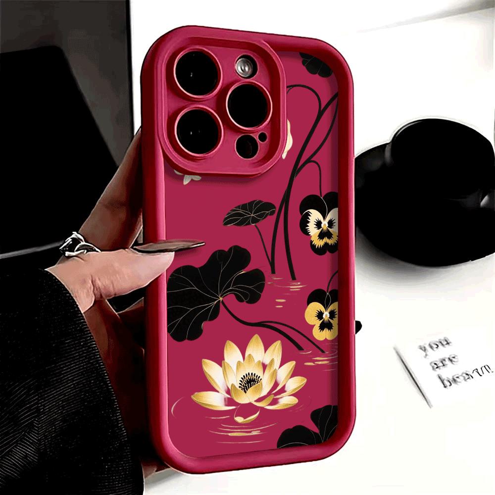 Golden Lotus & Black Lily Pads Phone Case for Xiaomi Redmi Note 14 13 12 11 10 9 8 7 Pro Shockproof Anti-Slip Soft TPU Cover