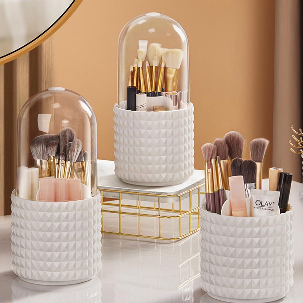 Rotierender Make-up-Organizer, Make-up-Organizer mit Deckel, Pinselhalter, drehbare Kosmetikaufbewahrung für Make-up, Lippenstift, Pinsel und Schönheitskosmetik