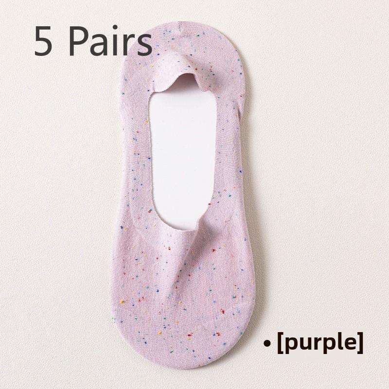 

5 пар женских носков-лодочек, простые, с неглубоким носком, летние, тонкие, женские, весенние и летние, силиконовые, нескользящие 5 Pairs фиолетовый