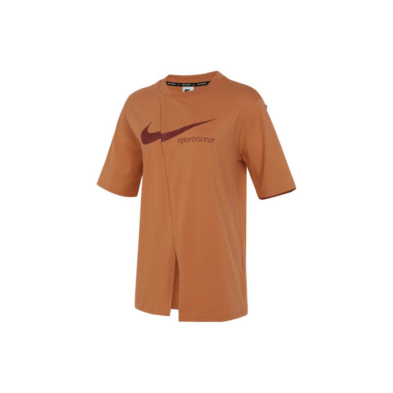 (WMNS) Nike Sportswear Collection Oversized Slit Short-Sleeve Top  Light British Tan  Women s FB8346-225 M