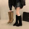 Cowhide Version Retro Fashion Brown Stacking Boots Women's Autumn New Tall Thin Boots Suede Versatile Boots