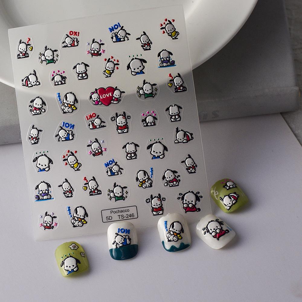 Charming 5D Embossed Puppy Nail Stickers - Adorable Dog Manicure Art