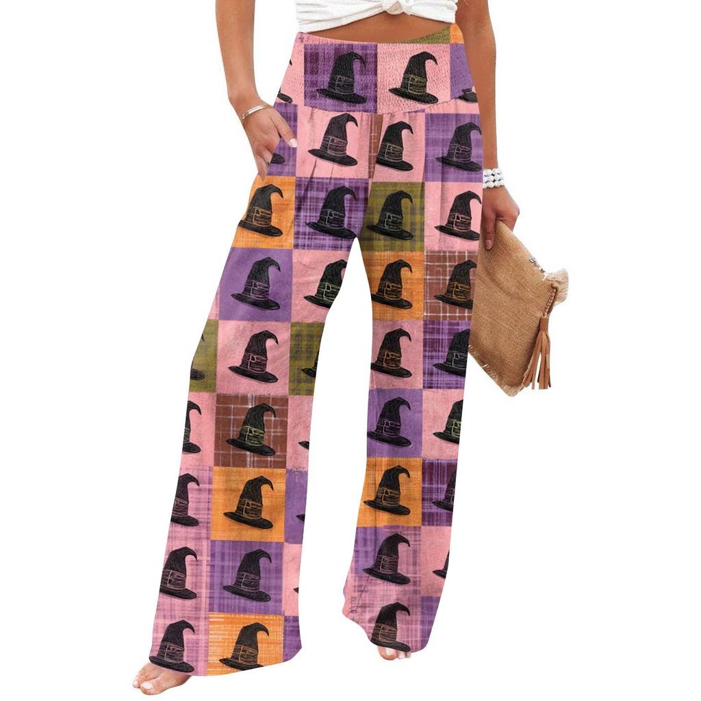 Women's Casual Time Straight Leg Pants Print High Waist Pants With Pockets
