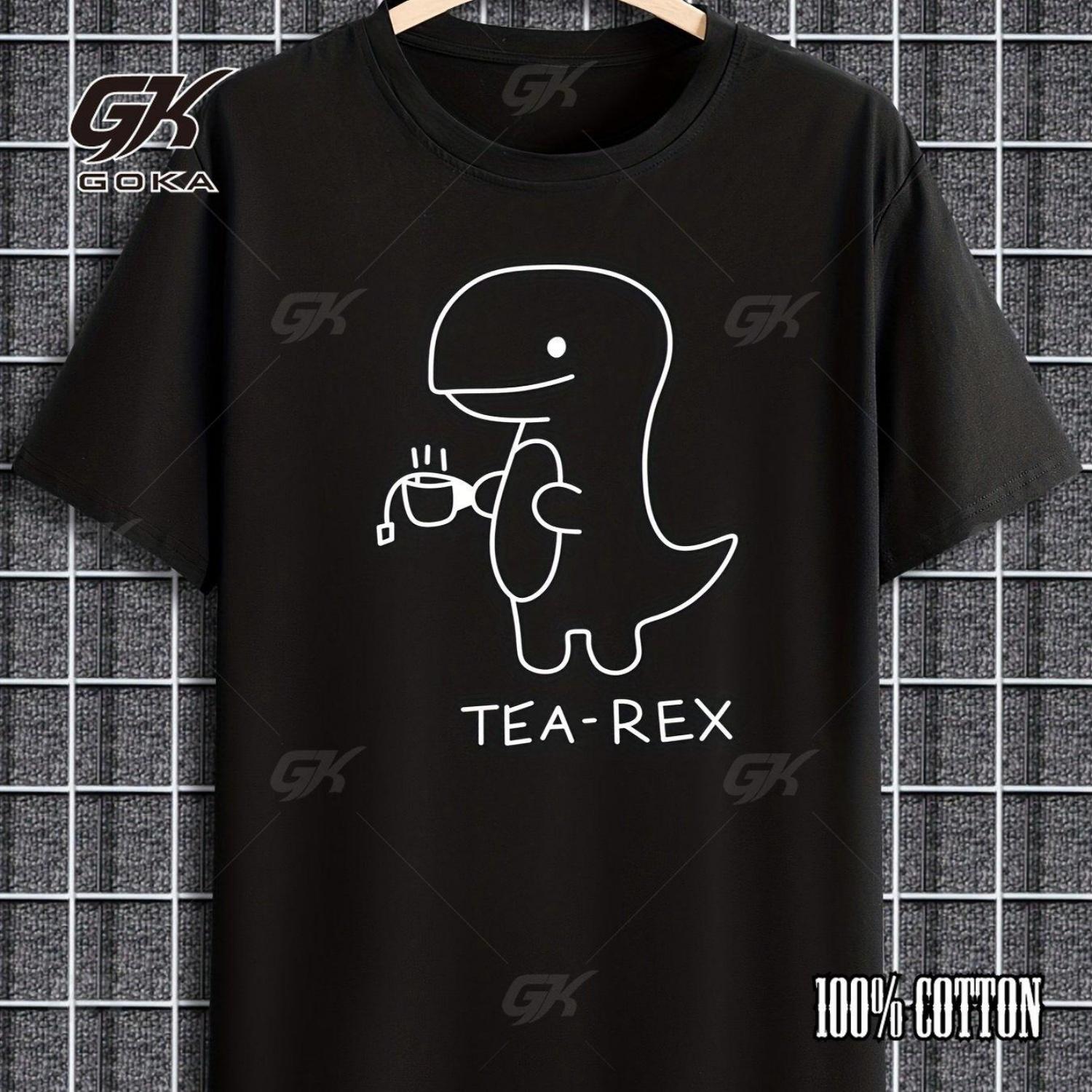 

Футболка Tea-Rex Милый Динозавр Графика Хлопок Короткий Рукав Круглый Вырез Повседневные Топы Мужчины Веселый Удобный Идеально для Повседневной Носки Футболки S чёрный
