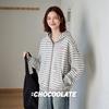 CHOCOOLATE Women's Striped Hooded Zip-Up Cardigan
