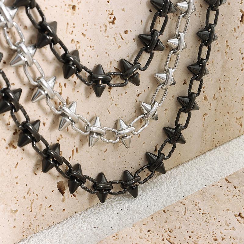 Black Silver Color Spike Necklace For Women Men Hip-hop Rock Punk Style Stainless Steel Neck Chain Necklaces Couple Jewelry Gift