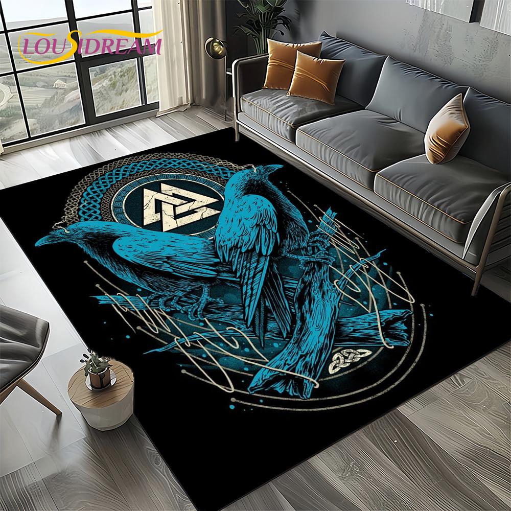 Odin Simbolo Vichingo Valknut Nordico Valhalla Tappeto Tappetino per Soggiorno Camera da Letto Casa Decorazione Divano, Tappeto da Area Tappetino Antiscivolo per Pavimento