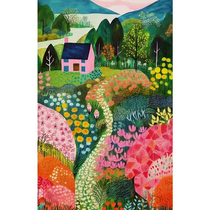 Abstract Colorful Floral Mountain Lake Nature Landscape Illustration Poster Wall Art Pictures Canvas Painting Home Dorm Decor