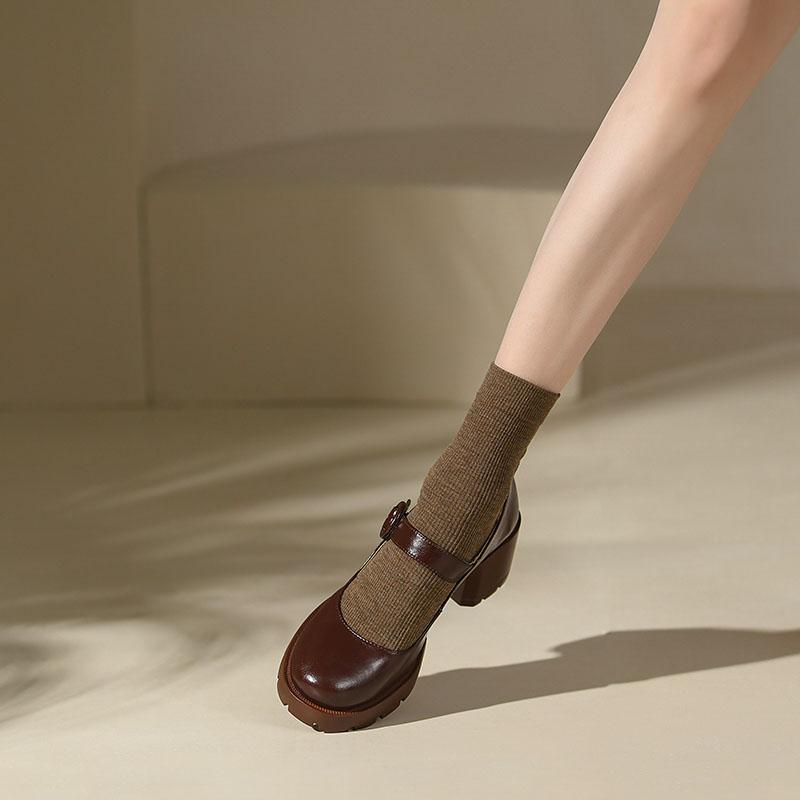 Moda 2025 Nuove Scarpe Mary Jane da Donna in Pelle di Mucca LEISURE Fibbia Scarpe con Plateau Scarpe Basse Punta Tonda Donna Zapatos De Mujer