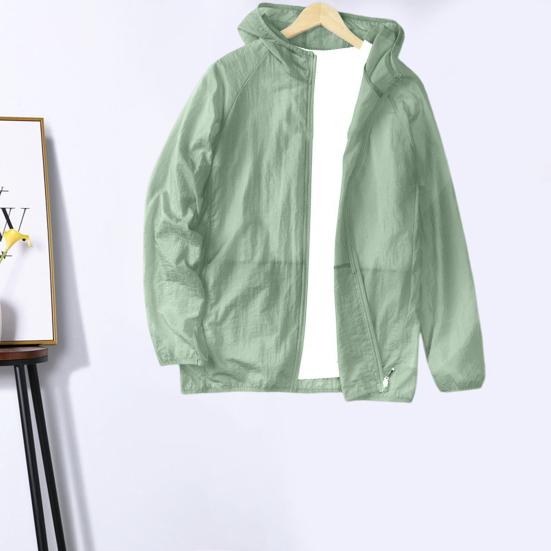 Men Sunscreen Coat Thin Zipper Closure Solid Color Summer Outdoor Sports Sun Protection Hooded Jacket Daily Wear