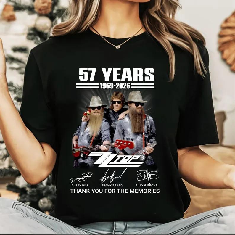ZZ Top 56 Jahre Unterschriften T-Shirt, Danke ZZ Top Vintage 1969-2026 Fan-T-Shirt L brown