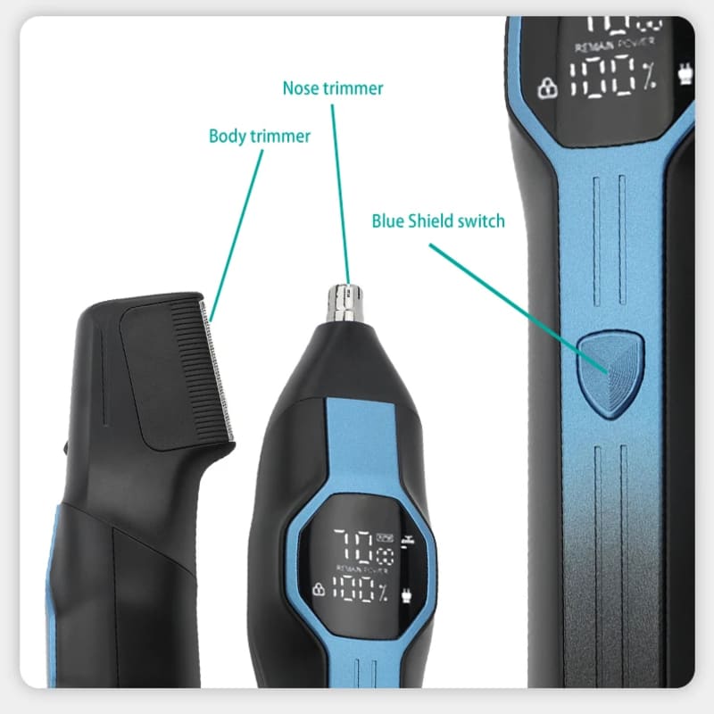 Men's Multi-function Digital Display Large Battery Long-lasting Hair Clipper Five-in-one Set Nose Hair and Sideburns Trimmer Razor Grooming Essential