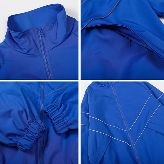 Men Spring Autumn Jacket Coat Stand Collar Long Sleeve Solid Color Reflective Striped Jacket Streetwear