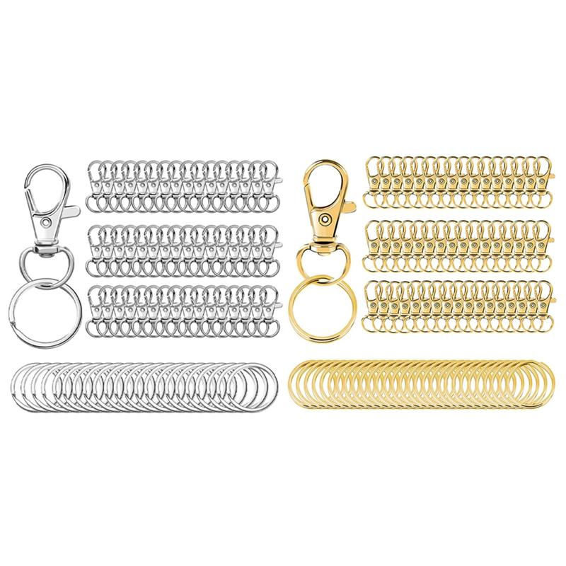 100Set Swivel Snap Hooks With Key Rings Metal Keychain Clip Snap Hooks For Keychain Clip, Lanyard, Key, Art Crafts, Silver+Gold