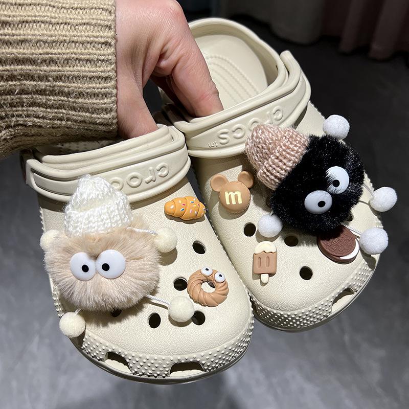 Coal Briquette Plush Doll Shoe Ornaments: Removable & Cute Clog Accessories 