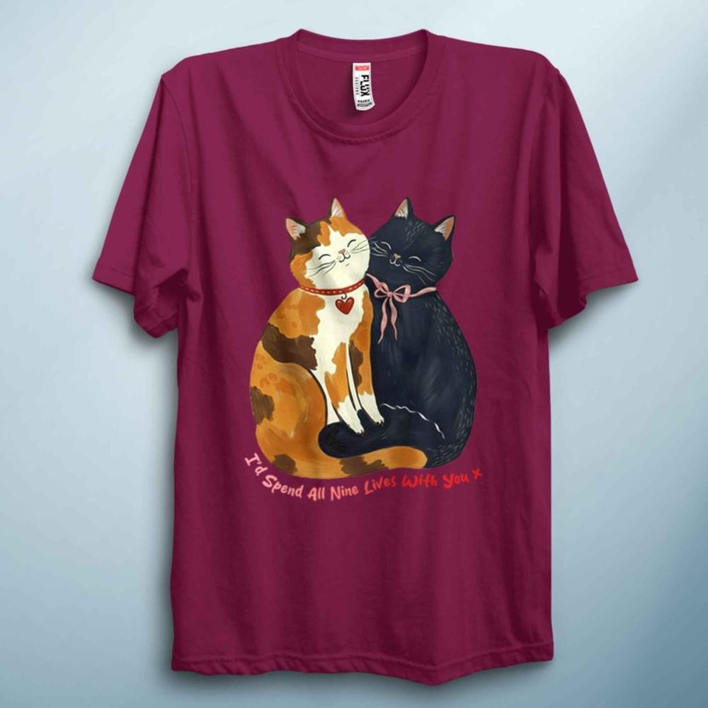 9 Lives Cat T Shirt Funny Valentine Love Tee Unisex Cute Cat Gift