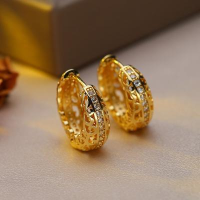 Hollow Geometry Round Earrings Fashion Cubic Zirconia Stud Earrings For Women Clip Earrings Party Jewelry