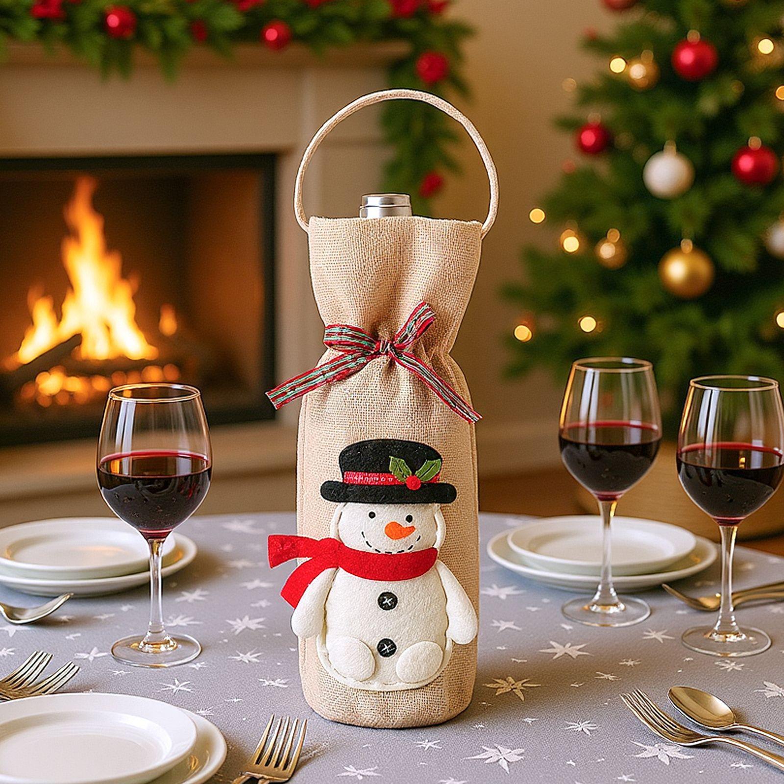 

Christmas Red Wine Bottle Decorative Bag Portable Wine Bottle Bag One Size