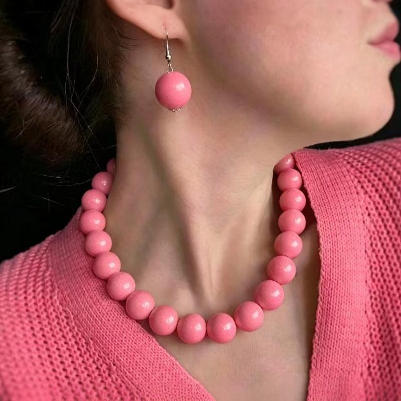 2Pcs Bohemian Colorful Bead Jewelry Set Adjustable Choker Necklace Earrings for Women Music Festival Accessory