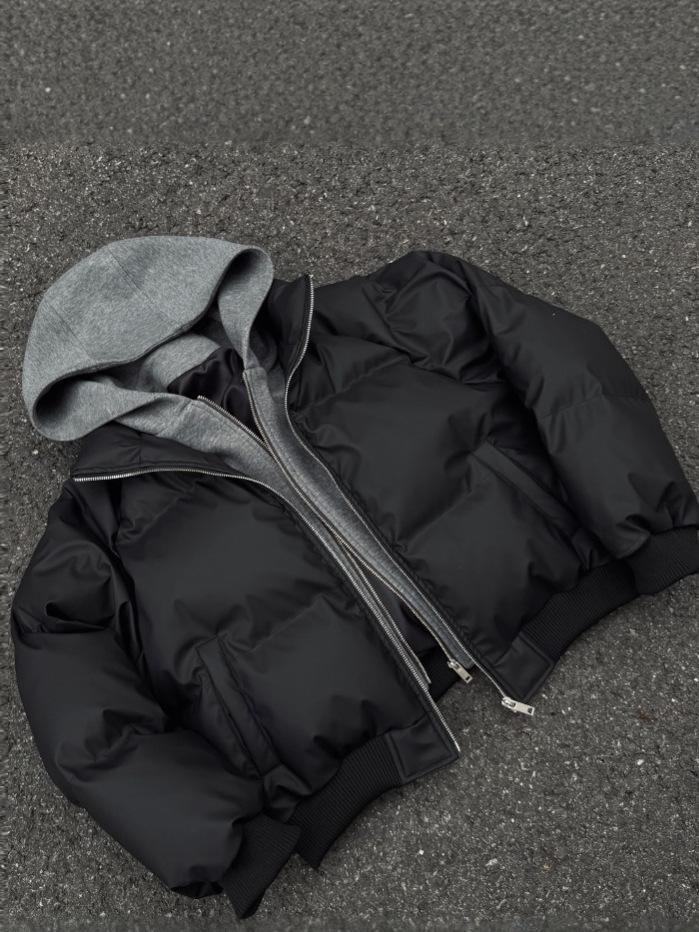 Men's American-Style Matte PU Leather Faux Two-Piece Winter Jacket - Heavyweight, Warm, Street-Style Bread Coat