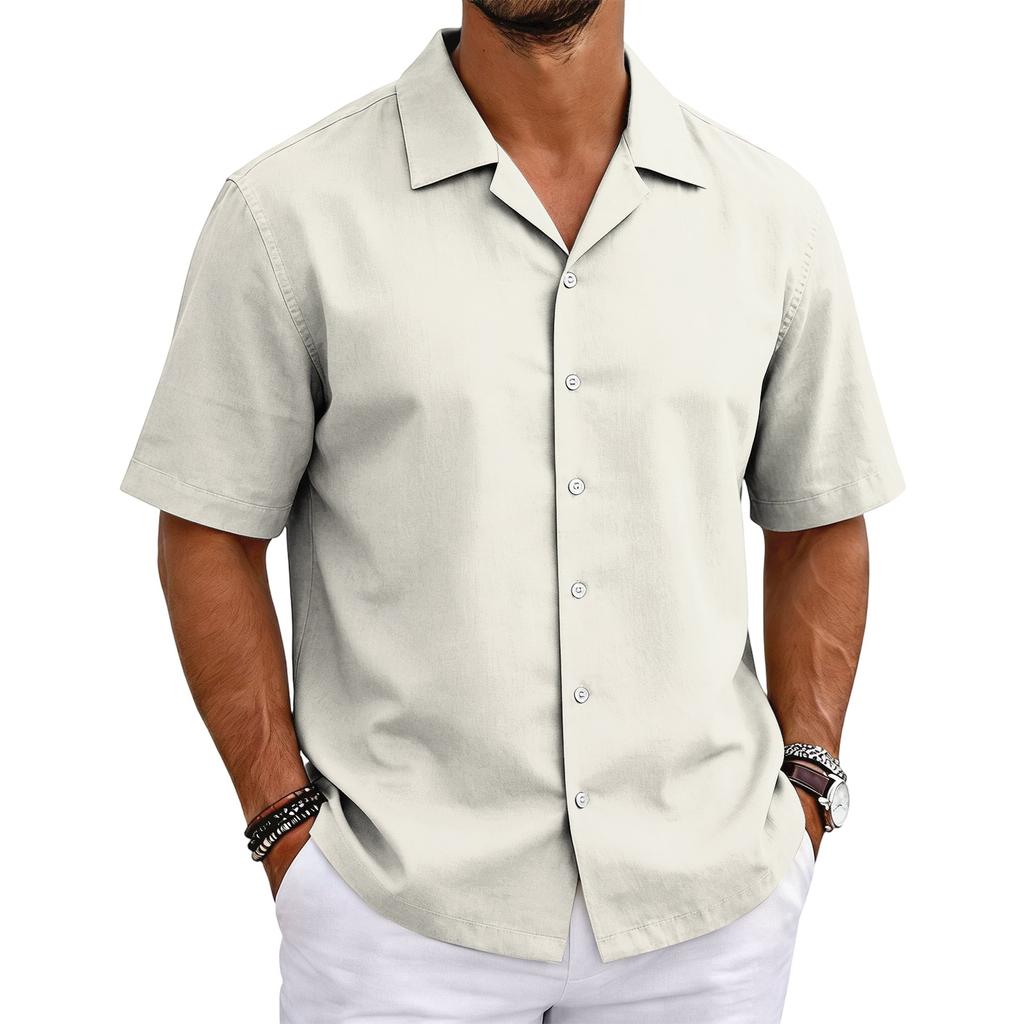 Men's Short Sleeve Cuban Collar Shirt Button Down Casual Lightweight Summer Shirt with Relaxed Fit Breathable Fabric