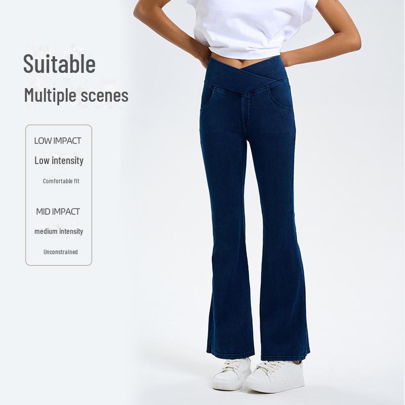 High Waist Flared Denim Yoga Pants - Women's Fitness & Casual Style