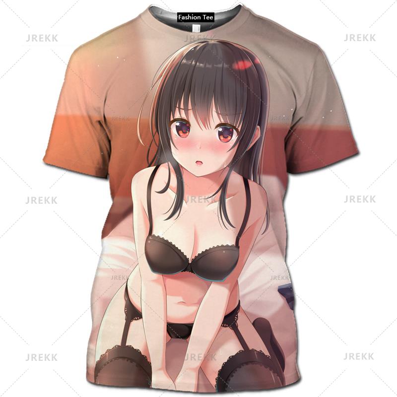 Japan Anime Kawaii T Shirt 3D Printed Sexy Senpai Girl Short Sleeved Hentai Bikini Ropa Hombre Men Casual Cosplay Loli Waifu Tee
