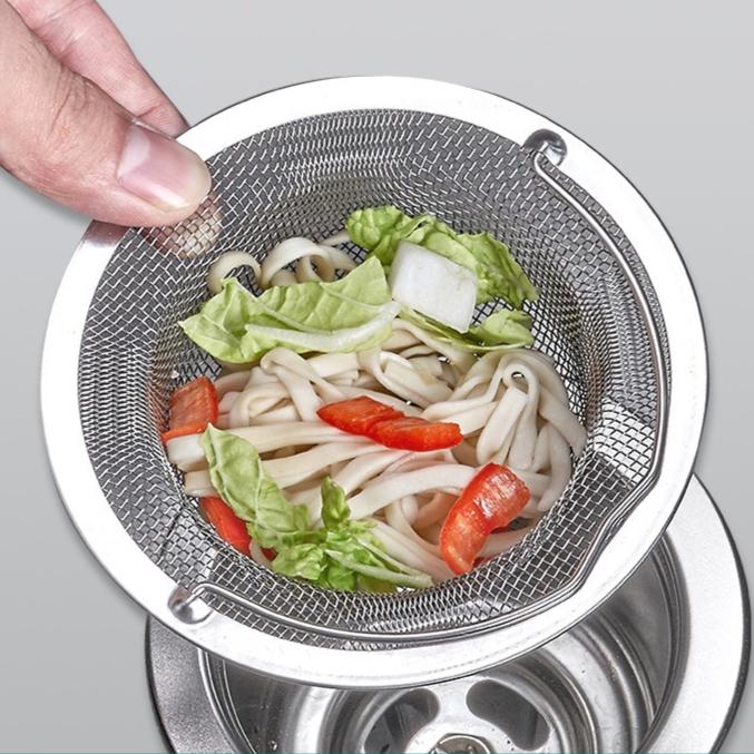 Nerezový dřezový filtr s rukojetí, nerezový síťový cedník pro kuchyň, koupelnu, odtokový koš, odkapávání zeleniny a ovoce