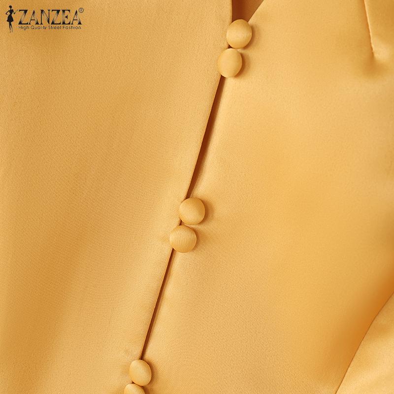 ZANZEA Damen Freizeit V-Ausschnitt Sommer Elegant 3/4 Ärmel Bluse