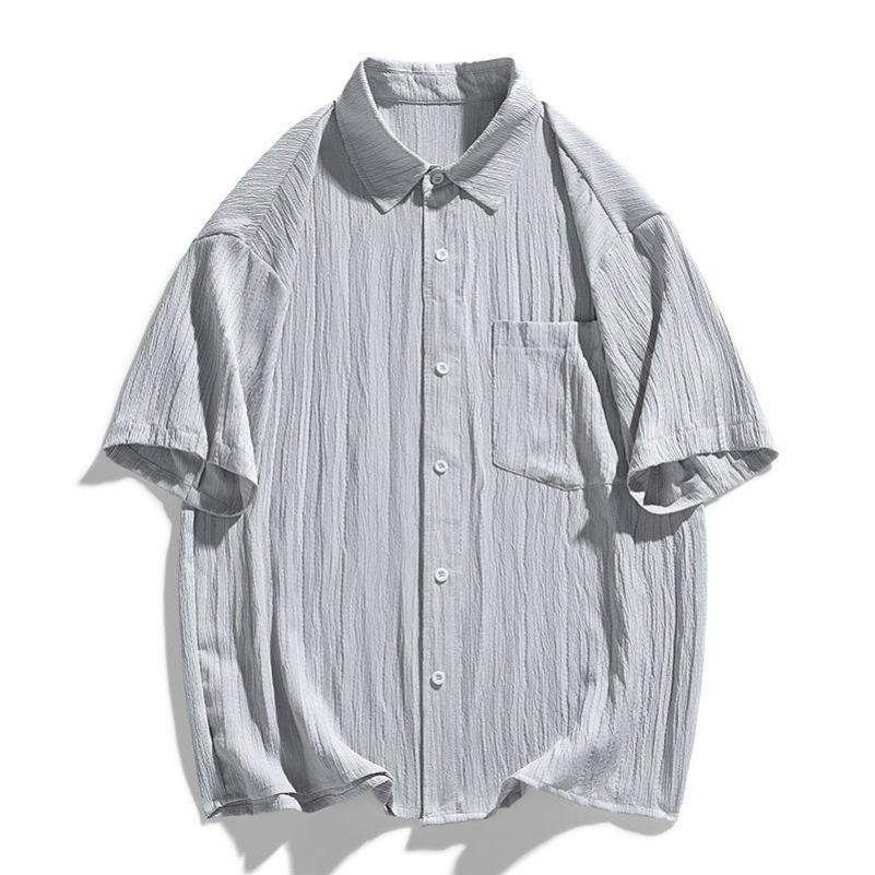 Black Ice Silk Shirt Men's Short-sleeved Summer Loose Wild Handsome Shirt Jacket Men's