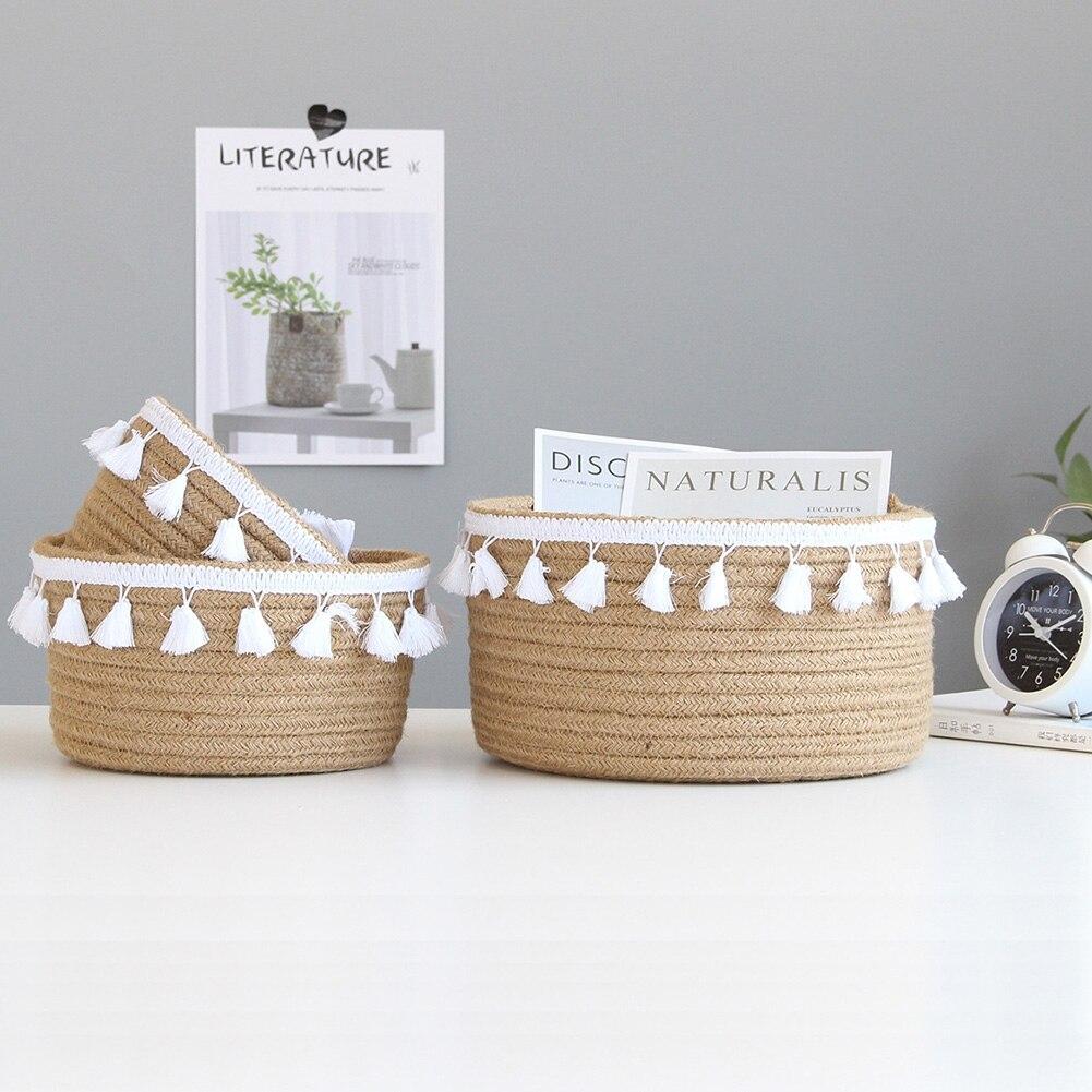Retro Baumwollseil Quaste Aufbewahrungskorb Haushalt Gewebter Aufbewahrungskorb Aufbewahrungskorb mit Griffen und Quaste