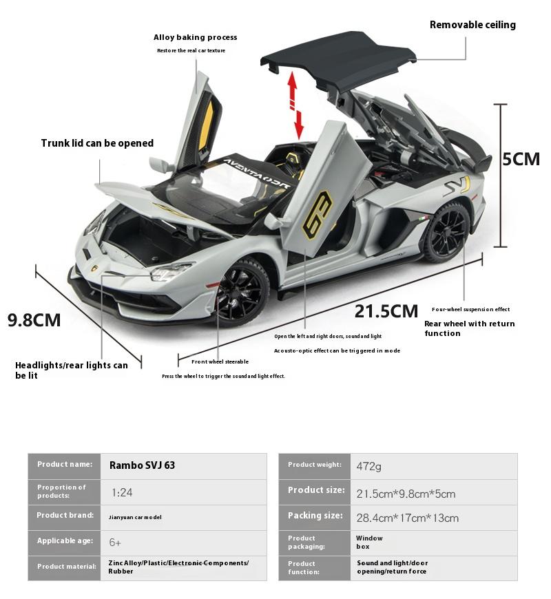 1/24 Scale Lamborghini SVJ63 Racing Car Simulation Alloy Car Model Sound and Light - Suitable for Children's Toys and Collections