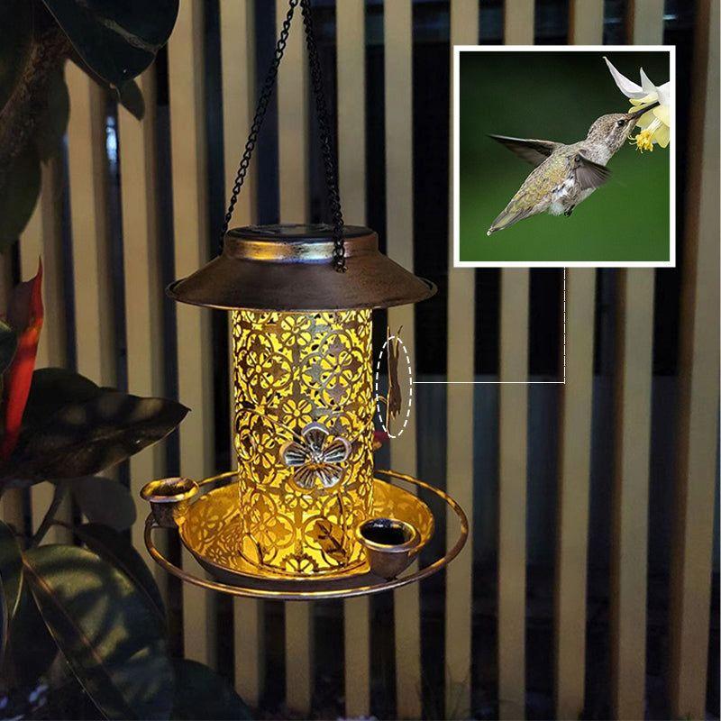 Solar Bird Feeder Metal Outdoors Hanging Bird House with LED Light Gift Ideas for Bird Lovers Outdoor Garden Backyard Decoration