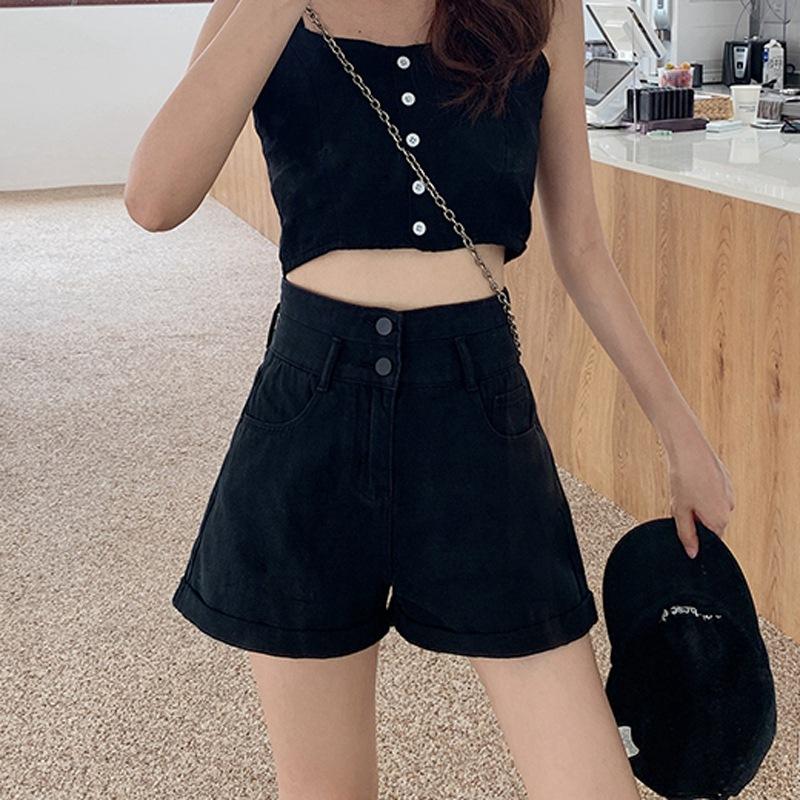 

Wowen Классика и минимализм Мода Универсальные Женские Летние Свободные Тонкие Широкие Подвернутые Джинсовые Шорты Индивидуальность и Модность 2XL чёрный