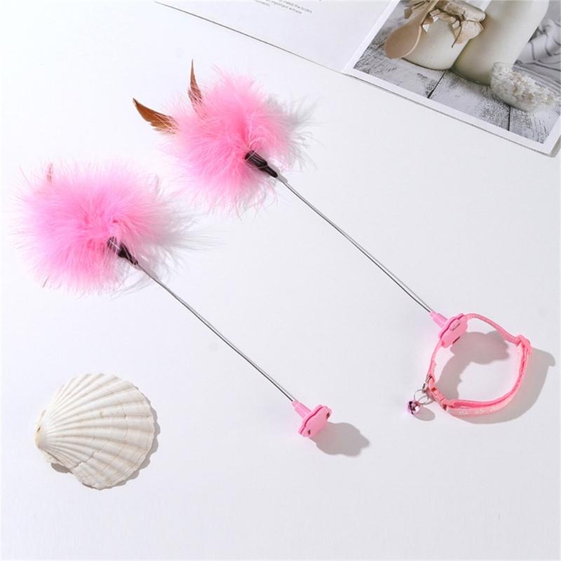Cat Feather Toy with Collar Exercise Indoor Kitten Self-entertaining Accessories Funny Cat with Feather Bells-
