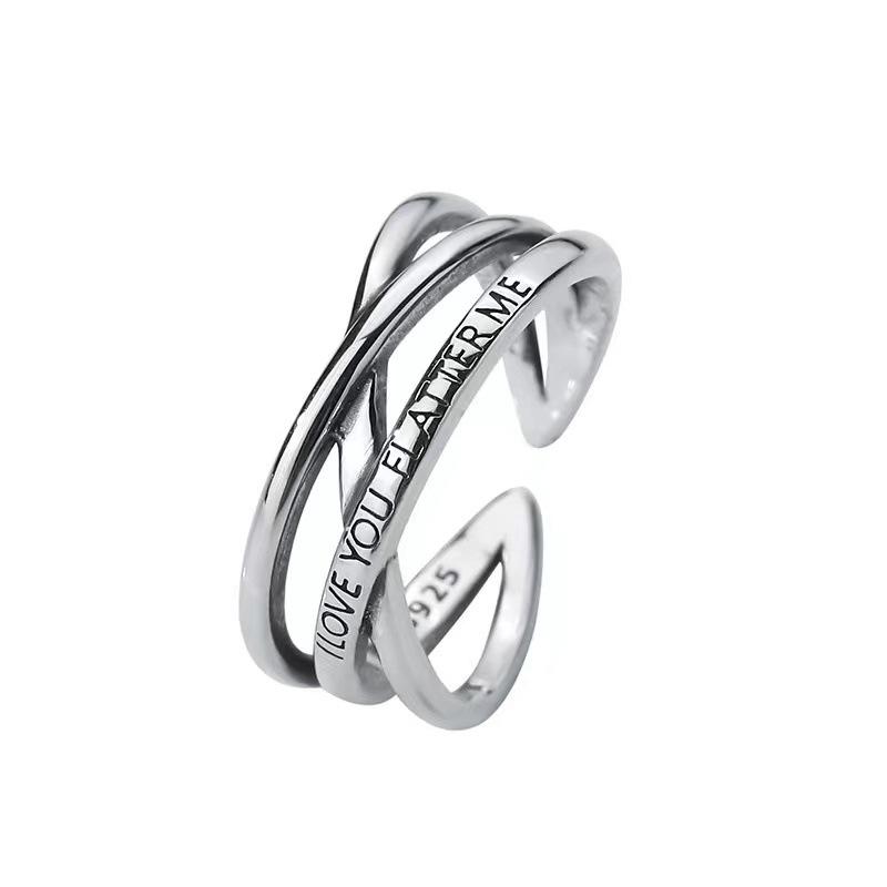 Irregular Romantic English Adjustable Cross Finger Ring for Women - High-End Niche Design