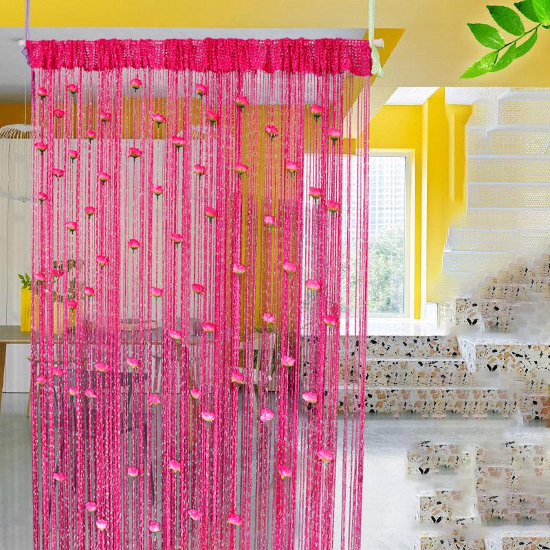 Rose Flower Silver Thread Tassel Curtain, 1x2m Door Drape Room Divider Living Room Bedroom, Home Decor Privacy Screen Hanging Partition