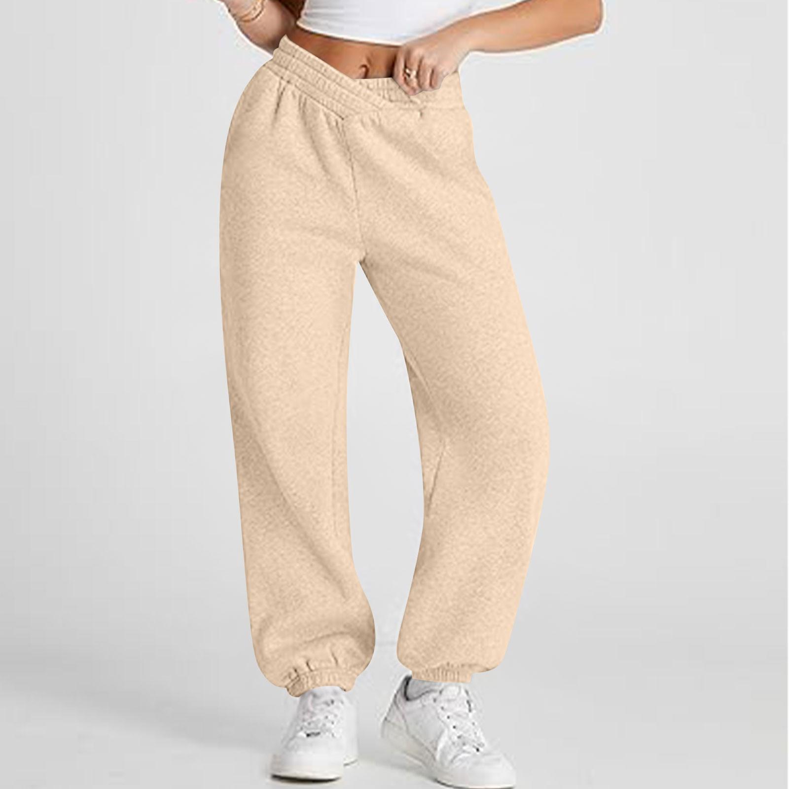 

Женские повседневные модные однотонные спортивные штаны, спортивные штаны, брюки с эластичной талией и завязками на шнурке XXL бежевый