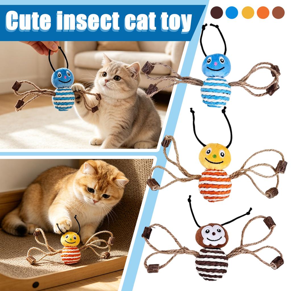 Cat Toy Natural Wood Silver Vine Catnip Ball Sisal Rope Bee Insect Shape Interactive Pet Toy for Cat Stress Relief and Play