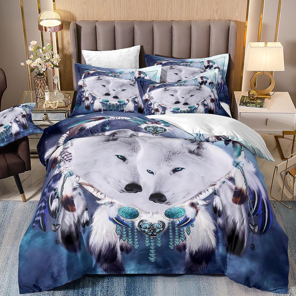 3D Animal Wolf Three-Piece Set, Kit Bedding, Indian Style