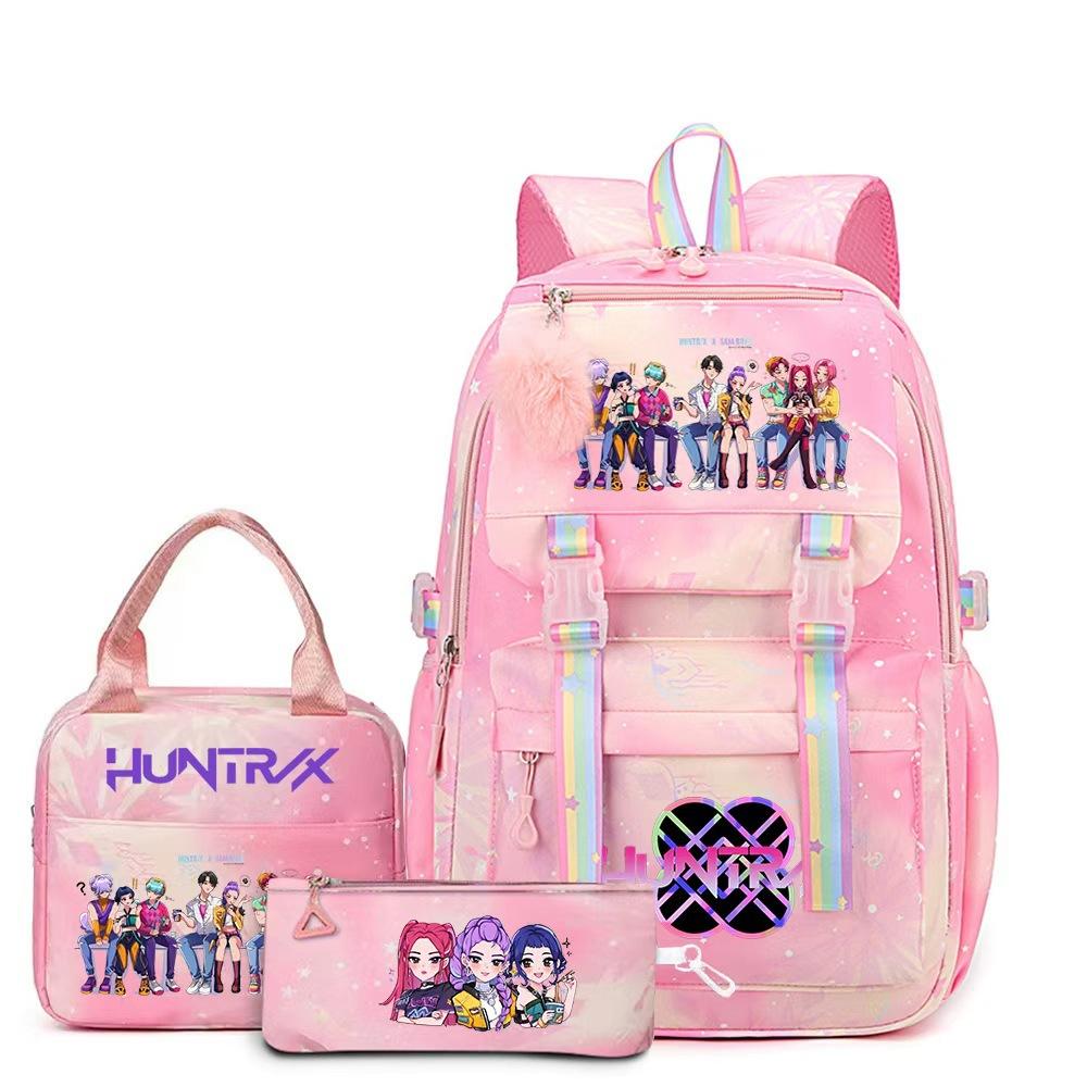 3 Piece School Backpack Set for Students Large Capacity Oxford Cloth Schoolbag with Shoulder Strap and Pencil Case