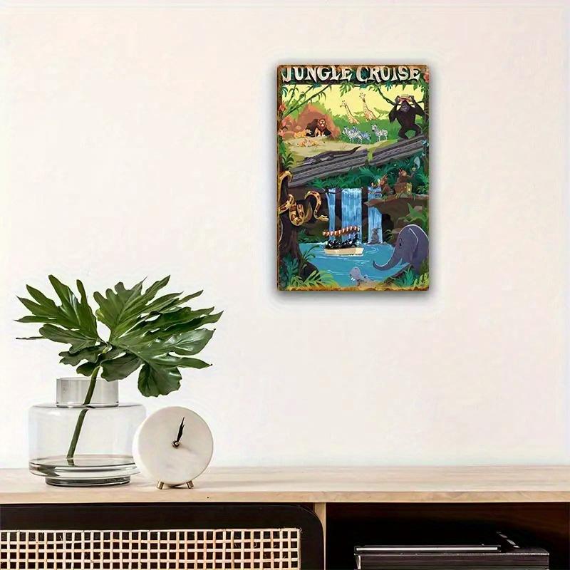 1pc Vintage Jungle Cruise Metal Sign - Retro Animation Style with Gorillas, Giraffes, Hippos - Durable Aluminum Wall Decor for H