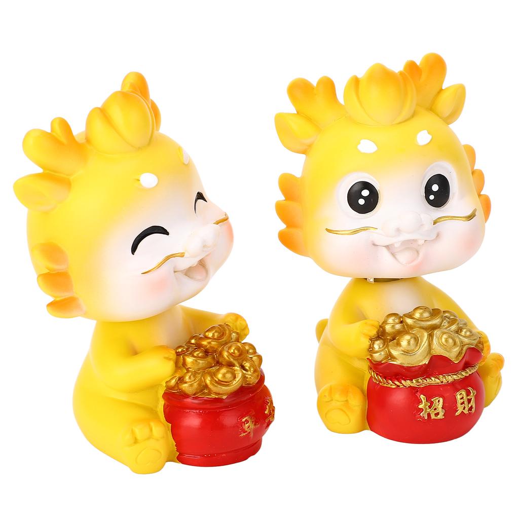 2pcs Zodiac Dragon Ornaments Resin Chinese New Year Dragon Figurines Hand Painting Shaking Dragon St