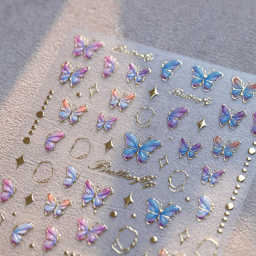 

Embossed Hot Stamping Jelly Nail Art Stickers - Iron Butterfly M-781