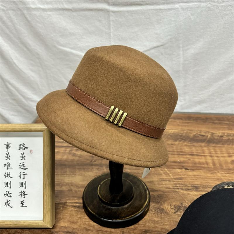 Wool Autumn and Winter Belt Buckle Wide Brim British Retro Fashion Flat Top Top Hat Hat Woolen Versatile Jazz