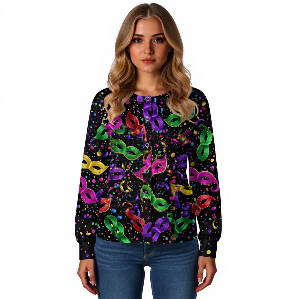 Damski casualowy kardigan z długim rękawem, jednorzędowy, z nadrukiem, odzież ochronna