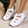 2025 Summer Women's Platform Closed-Toe Wedge Sandals, Breathable, Hollow Design, Plus Size 43, Thick Sole, Velcro Closure