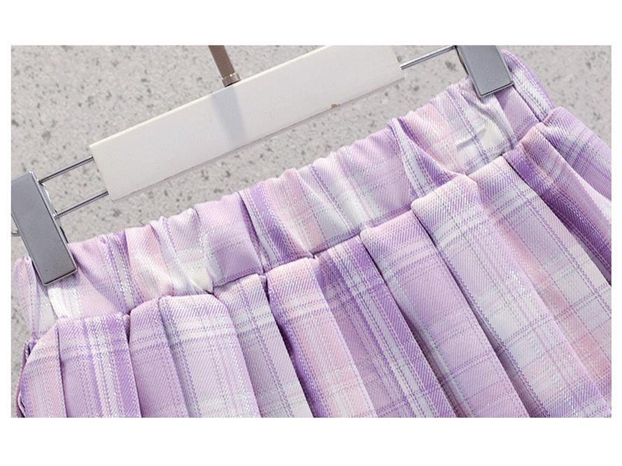 Girls' 2024 Summer JK Style Skirt Set: Korean Cartoon Top with Pleated Skirt Two-Piece Trendy Outfit