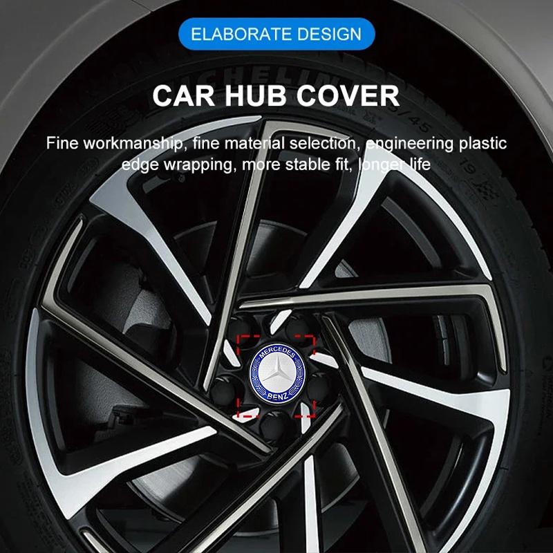 For Benz 4PCS Car Wheel Center Hub Cap Sticker Accessories AMG CLA CLS C180 C200 W204 W205 Exclusive A C E R V Class