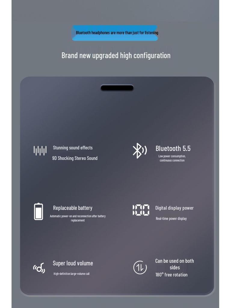 2026 Bluetooth Single Ear Wireless Earphone with Long Battery Life, Comfortable Over-Ear, Bone Conduction for Driving